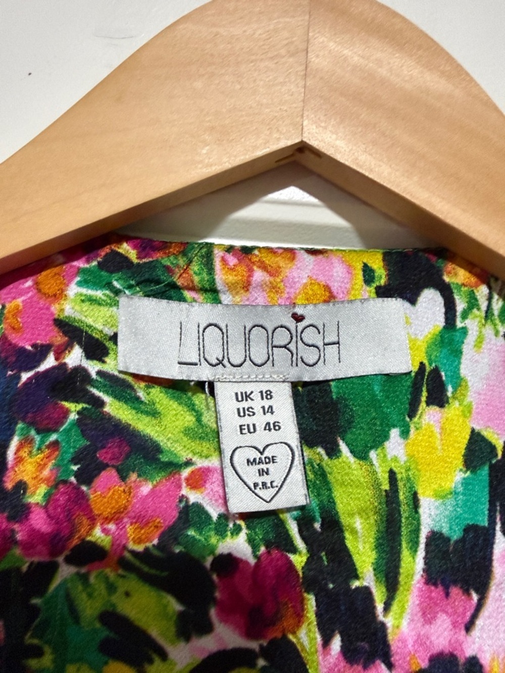 ASOS Floral Midi Wrap Dress in Pink, Green & Yellow liquorish satin - Picture 2 of 5